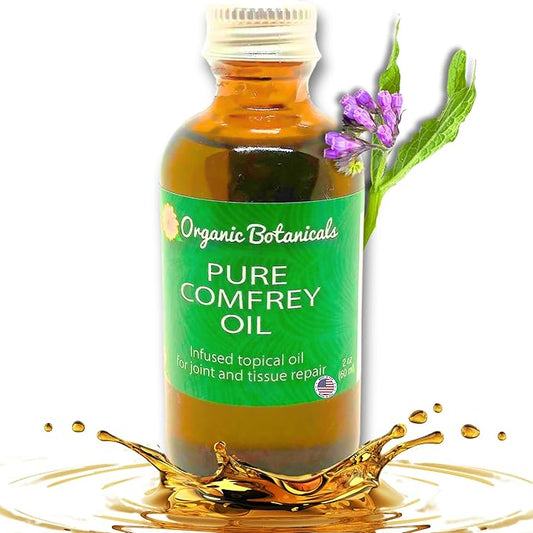 Pure Comfrey Leaf Infused Oil - Skin Care for Joints, Back, Muscles, Fractures, Bruises, and Minor Wounds, Natural Herbal Body Massage Oil, Certified Organic (2 oz)