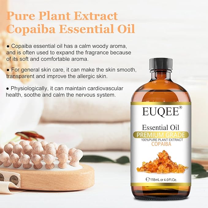 Copaiba Essential Oil 118 ml Pure Copaiba Oil Essential Oil with Dropper for Diffusers, DIY Soap, Candle Making, Aromatherapy (4fl oz)