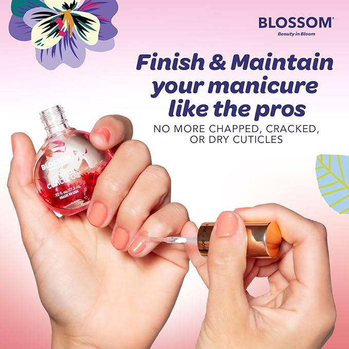 Blossom Hydrating, Moisturizing, Strengthening, Scented Cuticle Oil, Infused with Real Flowers, Made in USA, 2 Pack Bundle, Strawberry + Amazon Exclusive Raspberry
