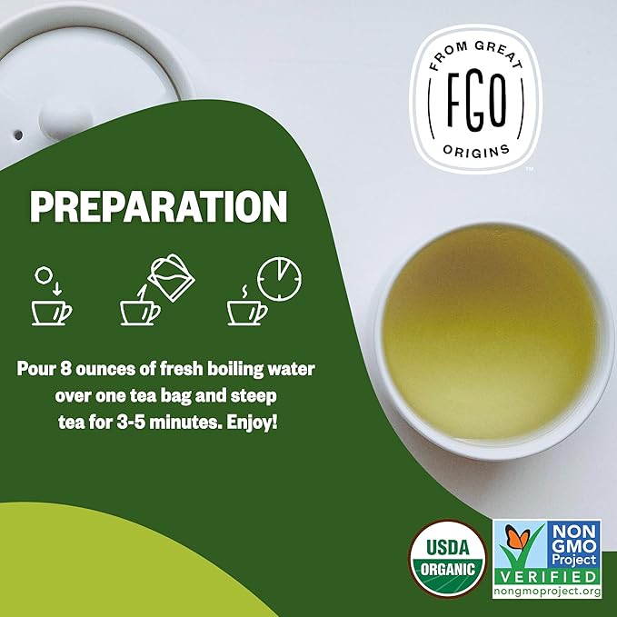 FGO Organic Moroccan Mint Green Tea, 100 Count, Eco-Conscious Tea Bags, Resealable Bag, Packaging May Vary (Pack of 1)