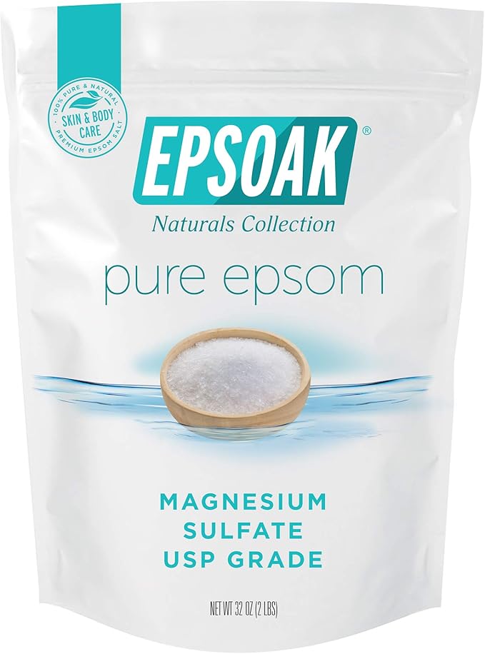 Epsoak Epsom Salt 2 lb. Magnesium Sulfate USP. (Qty. 1 x 2lb. Bags) Resealable Epsom Salt Bulk Bags Unscented, Made in The USA, Cruelty-Free Certified