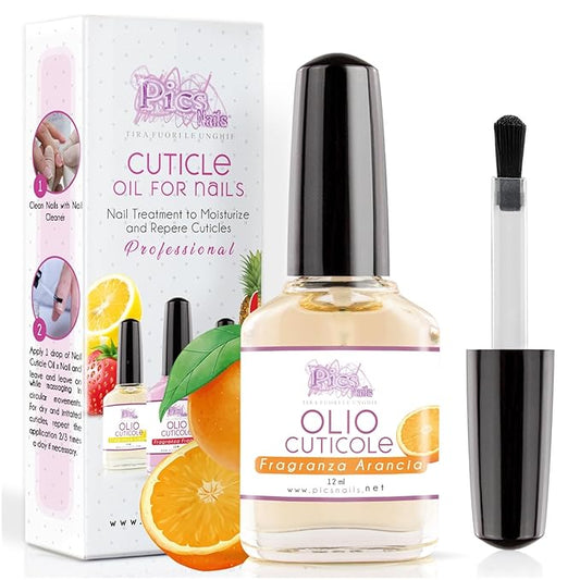 Professional Cuticle Oil - Orange Cuticle Softener for Nails & Cuticle Care - Nail Oil Cuticle Repair Treatment with Sunflower Seed Oil - Pics Nails 12ML Cuticle Oil Bottle with Brush Applicator