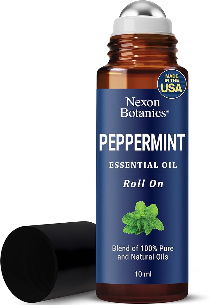 Peppermint Essential Oil Roll-On 10 ml - Pure, Natural & Prediluted Oil Blend Roller with Fresh Minty Aroma - Aromatherapy & Headache Relief - Nexon Botanics