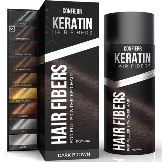 Keratin Hair Fibers for Men & Women - Fill In Fine or Thinning Hair, Instantly Thicker, Fuller Looking Hair (Dark Brown 15g)