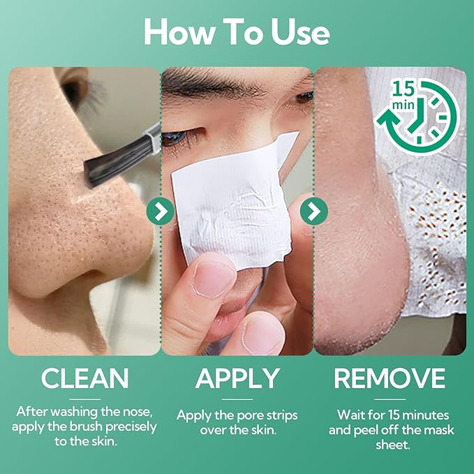 BREYLEE Blackhead Remover Mask, Tea Tree Oil Nose Pore Strips +100 papers, Puntos Negros, Peel Off Mask for Nose and Face, Pore Cleanser Purifying, Brush Desigh