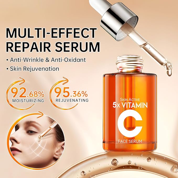 Vitamin C Skincare Set, 4PCS Travel Skincare Set With Facial Cleanser, Eye Cream, Serum & Face Cream, Facial Skincare Set for Teen Girls and Women for Moisturizing, Anti-Aging, Anti-Wrinkle