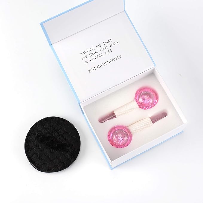 Facial Ice beauty ball- 2PC Globes Pink Facial Roller for Cold or Hot Skin Massagers Globe Durable Quartz Glass for Face and Eye Rollers Reduce Puffiness