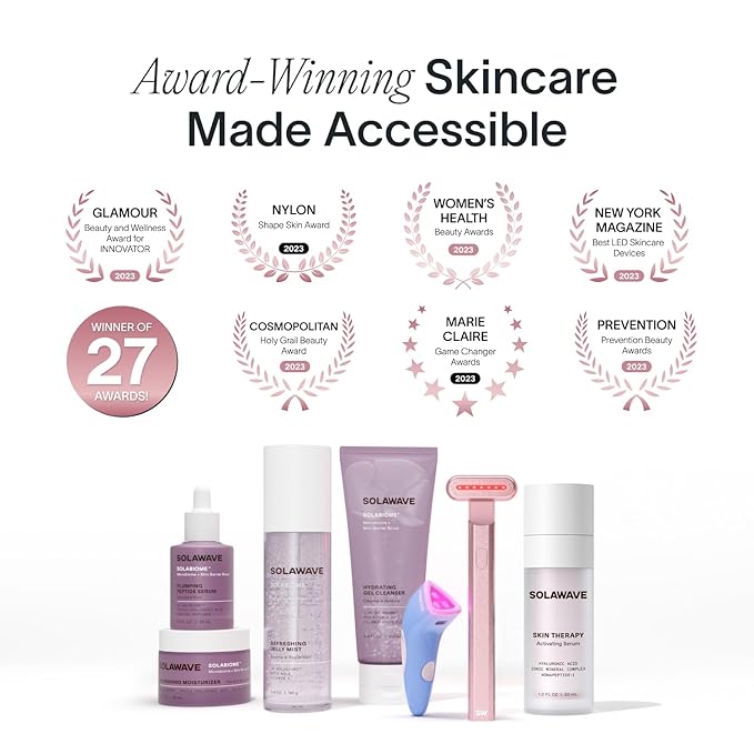 Solawave 4-in-1 Red Light Therapy Facial Wand | Anti-Aging Red Light Therapy for Face and Neck | Galvanic Microcurrent Gua Sha Facial Massager | Wrinkle Reduction | Solawave Original | Rose Gold