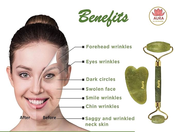 Premium Certified Luxury Green Jade Roller and Guasha for anti aging skin care