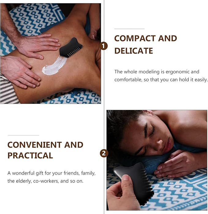 Facial Reflexology Tools Neck Massagers Jade Stone Massage Comb 1Pc - Guasha Scalp Comb, Handheld Scraping Massage Tool for Head Caring, Relax (Black) Facial Reflexology Tools Neck Massagers