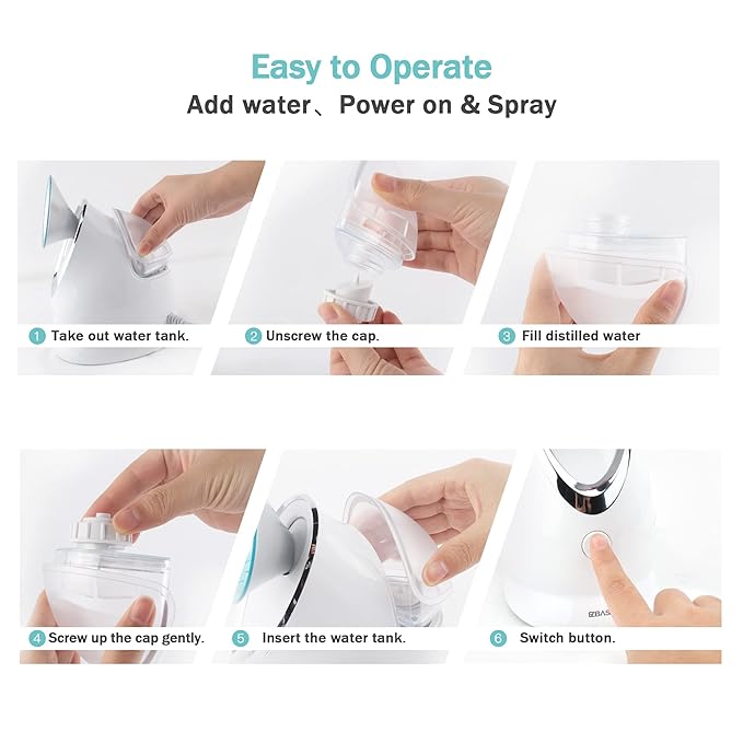 EZBASICS Facial Steamer Ionic Face Steamer for Home Facial, Warm Mist Humidifier Atomizer for Face Sauna Spa Sinuses Moisturizing, Unclogs Pores, 1 Pack + 5 Stainless Steel Skin Kit Blue