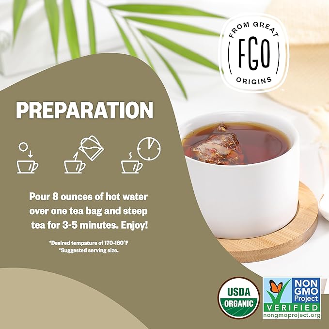 FGO Organic Honey Ginseng Green Tea, 100 Count, Eco-Conscious Tea Bags, Resealable Bag, Packaging May Vary (Pack of 1)