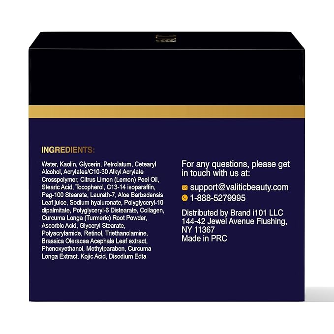 VALITIC Vitamin C & Turmeric Clay Mask - Dark Spot Corrector with Kojic Acid, Hyaluronic Acid & Retinol - Skin Care Routine for Minimizing Pores & Blackheads - with Applicator Brush - 50g