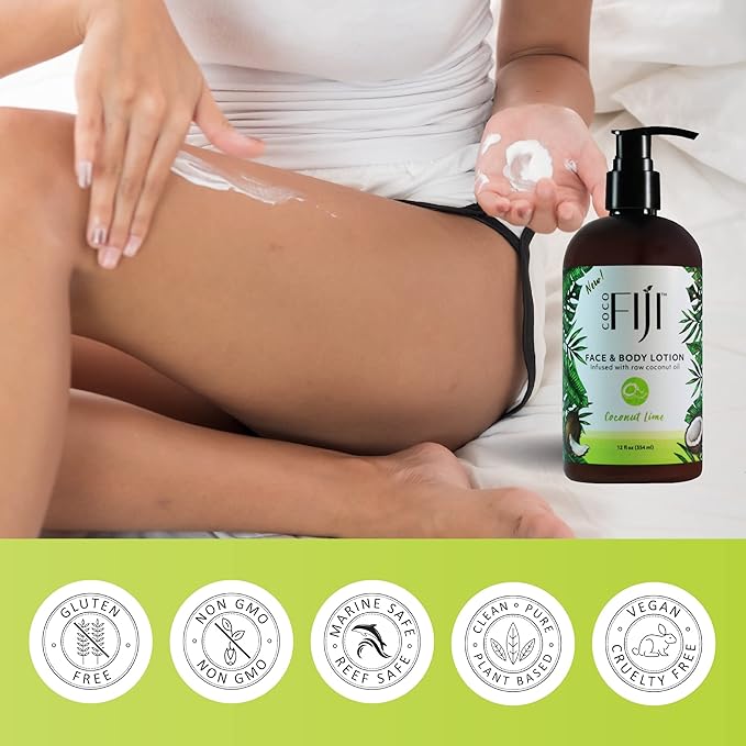 Coco Fiji Face & Body Lotion Infused with Coconut Oil | Lotion for Dry Skin | Moisturizer Face Cream & Massage Lotion for Women & Men |Coconut Lime 12 ozPack of 3