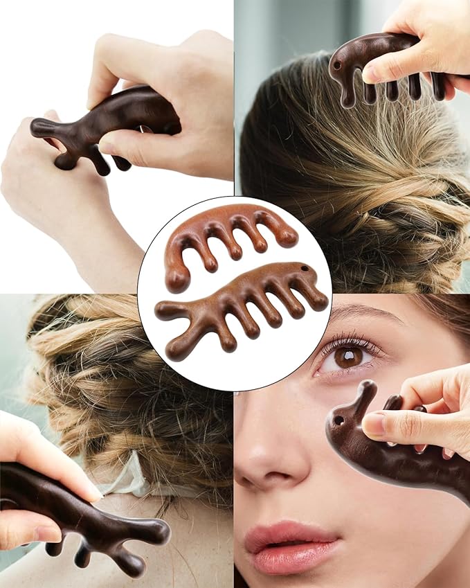 Wooden Scalp Massager Comb -Natural Sandalwood Wide Tooth Hair Comb for Women Men