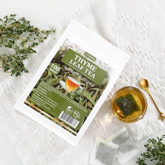 Premium 100 Thyme Leaf Tea Bags, Made with 100% Pure Thyme Leaves, Aid Digestion & Support Respiratory, No Additives & Caffeine Free。