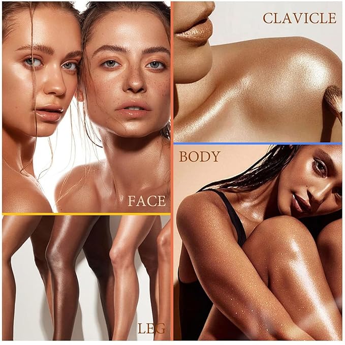 Body Shimmer Oil - Shimmer Body Oil - Moisturizing Gold Brown body Glitter for Women - - Long-Lasting Shimmering Highligter - Summer Essentials for Women - with Applicator Glove with Thumb