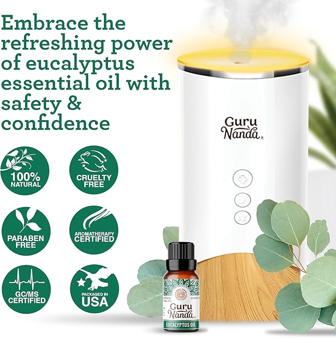 GuruNanda Eucalyptus Essential Oil (2x0.5 Fl Oz) - 100% Pure & Undiluted Aromatherapy Oil for Diffusers - Helps with Congestion for Easier Breathing
