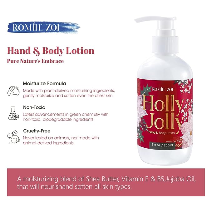 Christmas Hand & Body Lotion with Moisturizing Shea Butter for All Skin Type- Holly Jolly - Citrus & Pine Scent - 236 ML / 8 FL OZ