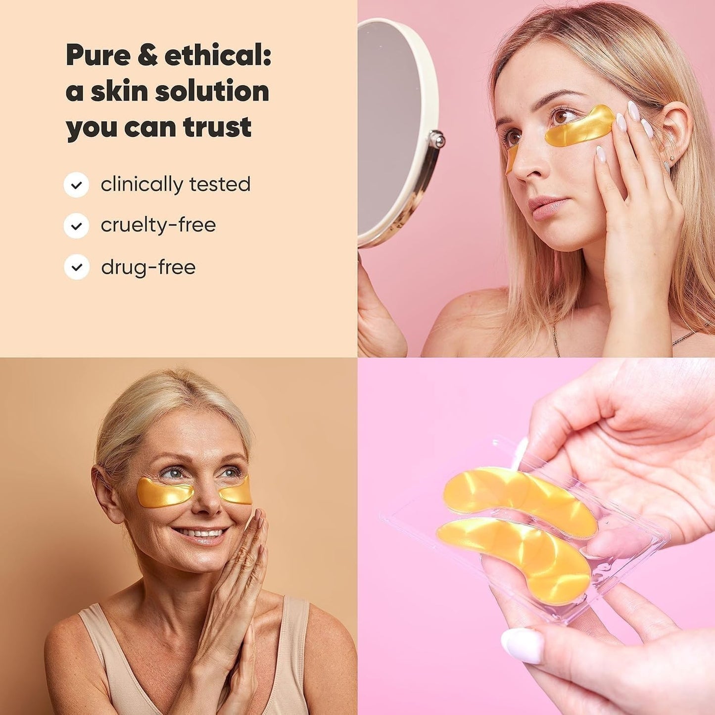 LE GUSHE Under Eye Mask & Under Eye Patches (10 Pairs) - Gold Eye Mask with Collagen & Amino Acid, Cooling Eye Care for Wrinkles, Puffy Eyes & Dark Circles, Brightening Skincare