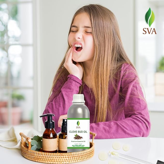 SVA Clove Bud Essential Oil – 32 Fl Oz – 100% Natural Clove Bud Oil - for Diffuser, Hair Care, Face, Skin Care, Aromatherapy, Scalp and Body Massage, Soap and Candle Making