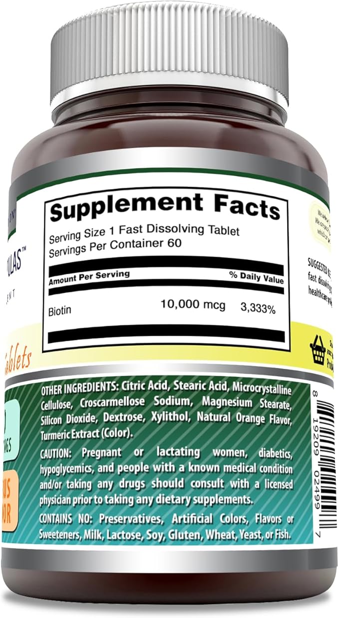 Amazing Formulas Biotin 10,000 mcg | Fast Dissolve Tablets | Non-GMO | Gluten Free Supplement | Made in USA (Citrus | 60 Count)