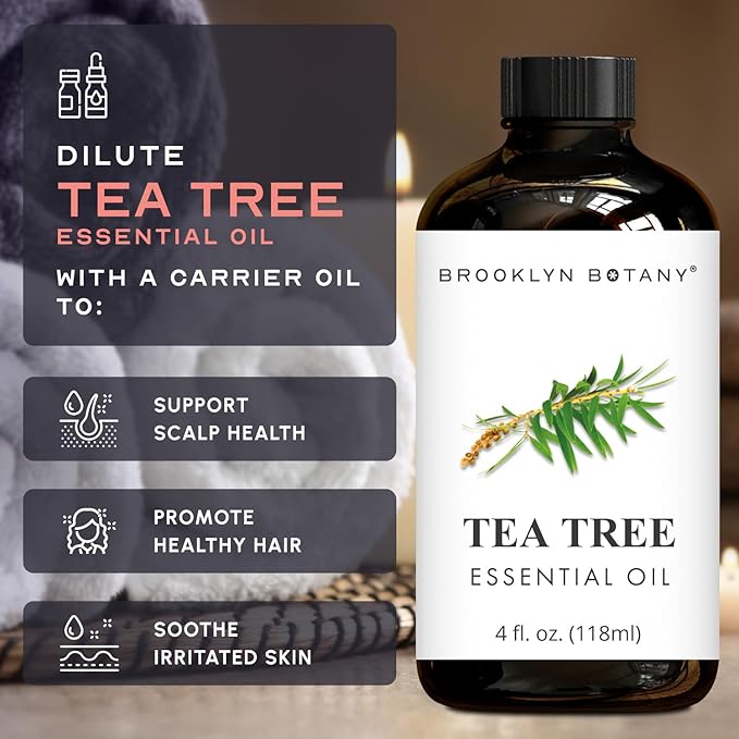 Brooklyn Botany Tea Tree Essential Oil - Huge 4 Fl Oz - 100% Pure and Natural - Premium Grade with Dropper - for Aromatherapy and Diffuser