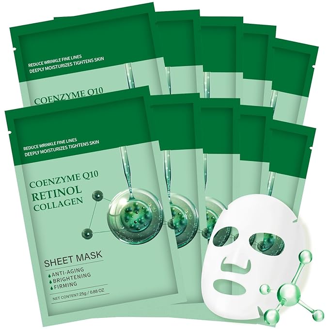Deep Collagen Face Mask 10 Pack, Overnight Collagen Anti Wrinkle Lifting Mask, Hydrating Mask and Pore Minimizer for Face - Korean Skin Care (Collagen Face Mask)