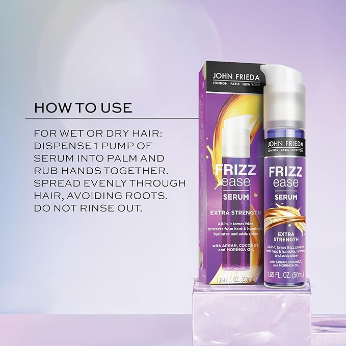John Frieda Frizz Ease Extra Strength Hair Serum, Instantly Smooths for Healthy, Hydrated, Frizz-Free Hair, for Thick and Coarse Hair, with Argan + Coconut Oil for Heat Protection, 1.69 Oz, Pack of 2