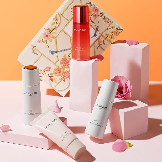 Donginbi Red Ginseng Essential Skin Care Set - Firming & Skin Barrier Repair Moisturizer, Hydrating Toner, Korean Red Ginseng Essence, Pore Cleaner, Korean Skin Care Gifts for Women