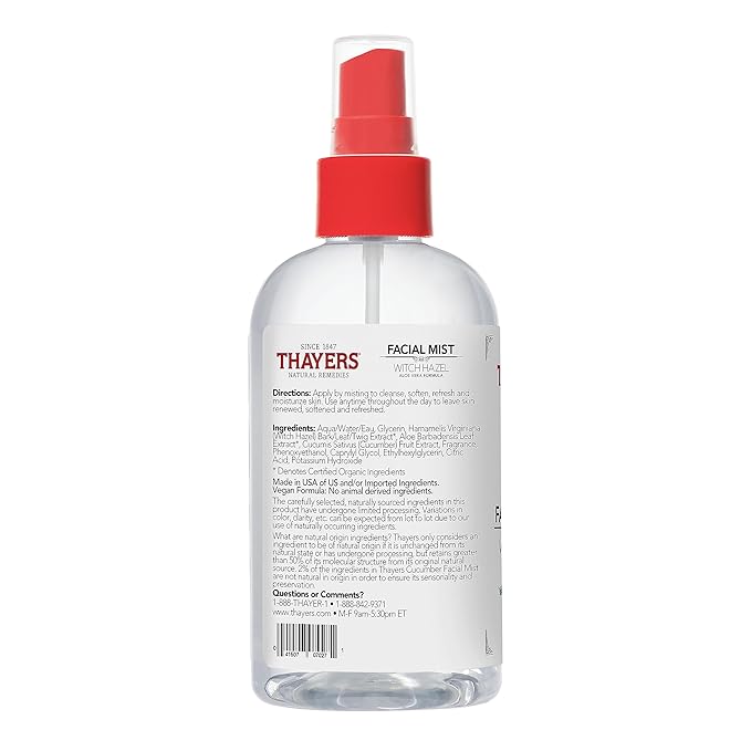 Thayers Alcohol-Free Witch Hazel Facial Mist Toner with Aloe Vera, Cucumber, Soothing and Hydrating, For All Skin Types, 8 oz