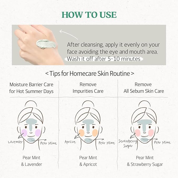 SKINFOOD Mask Pear Mint 120g - Facial Pore Cleanser, Soothing & Hydrating Body Skin - Pore & Sebum Clearing, Cooling Bubbles Scrub Wash Off Face Masks w/Rice Powder - Shower-Proof Texture (4.23 oz)