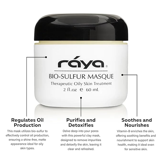 Raya Bio-Sulfur Masque (708) | Facial Clay Mask for Deep Pore Cleansing, Exfoliating Face Pack for Oily, Break-Out Skin | Vitamin-B and Bio Sulfur Formula to Control Oiliness | Skincare Face Mask