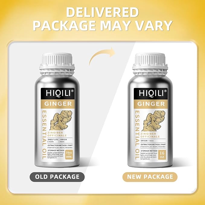 HIQILI 16 Fl Oz Ginger Oil, 100% Pure Natural Ginger Essential Oil for Hair, Massage, Skin - 500ML