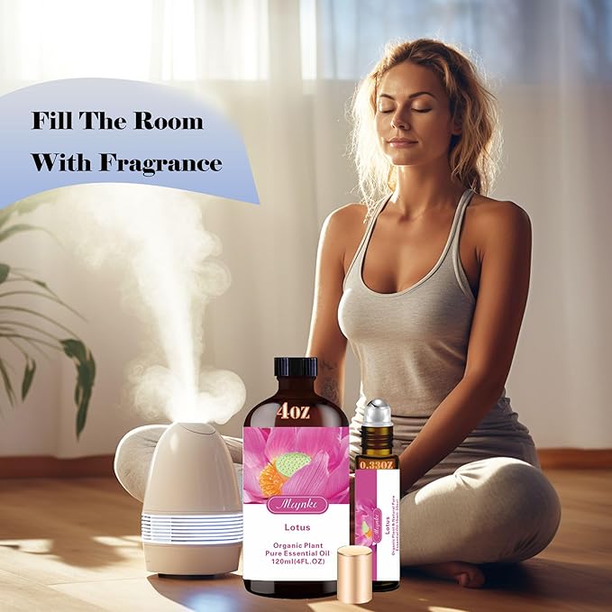 Lotus Essential Oil- Lotus Oil 4 Fl Oz & Roll On 10ML Essential Oil Set for Aroma Diffuser Humidifier Home Fragrance Bath SPA Yoga DIY Candle Making Soap Perfume Gift for Women