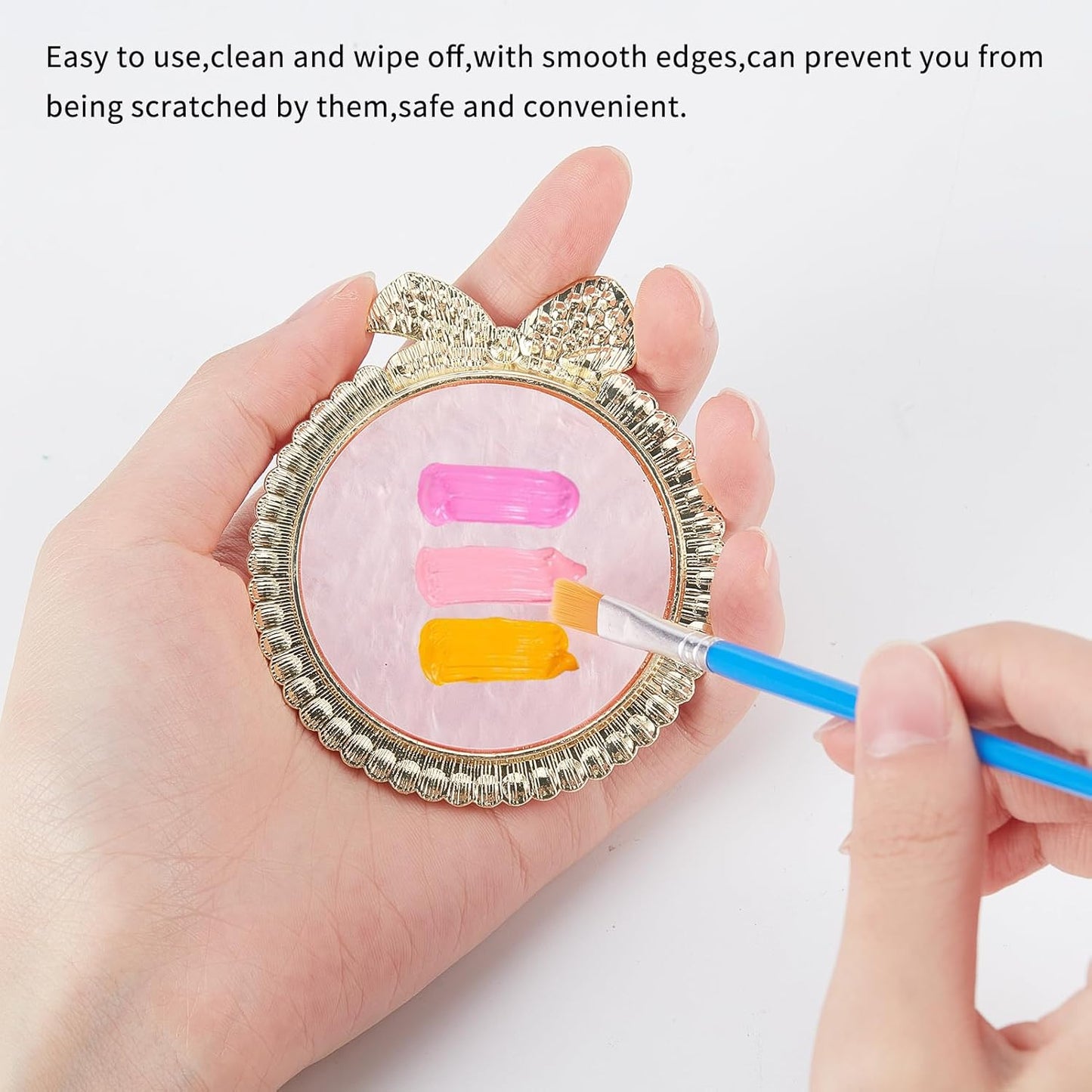 NICENEEDED 2 PCS Resin Nail Art Palette, Nail Art Painting Mixed Color Makeup Palette with Pearls, Rhinestone Bowknot Edge Nail Polish Palettes Nail Art Display Board for Nail Salon