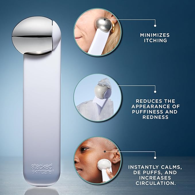 StackedSkincare Ice Roller, Professional Face Sculpting Tool to Reduce Puffiness, Calm Redness and Inflammation, Lift & Sculpt Facial Contours