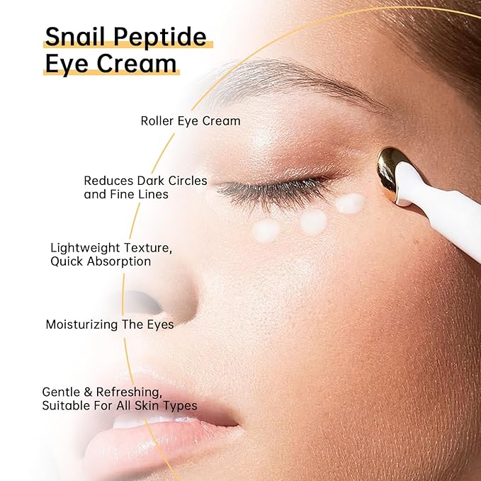 Snail Peptide Eye Cream For Moisturizing, 2 Pcs Snail Mucin Eye Cream With Niacinamide, Hyaluronic Acid For Dark Circles, Puffiness and Fine Lines, 34 ML.