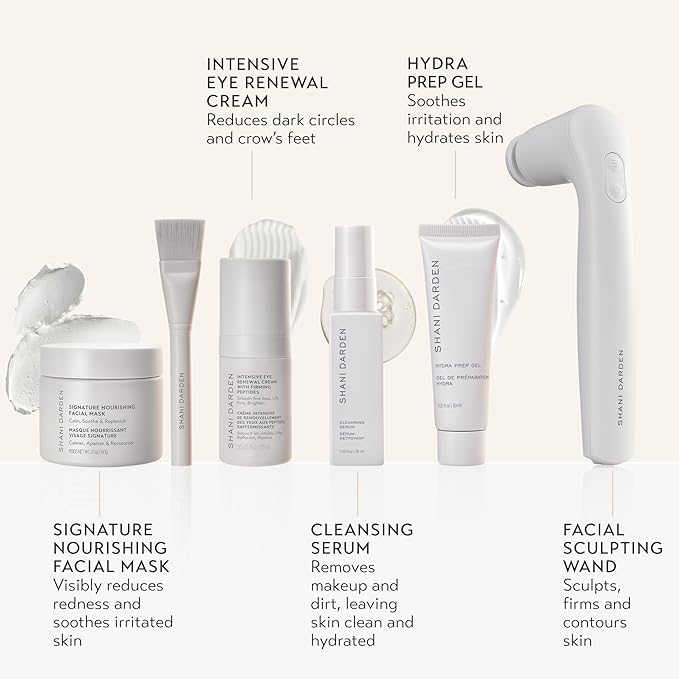 SHANI DARDEN Signature At-Home Facial Kit, Cleansing Face Serum, Face Sculpting Wand, Hydra Prep Gel, Facial Mask and Intensive Under Eye Cream for Wrinkles and Fine Lines