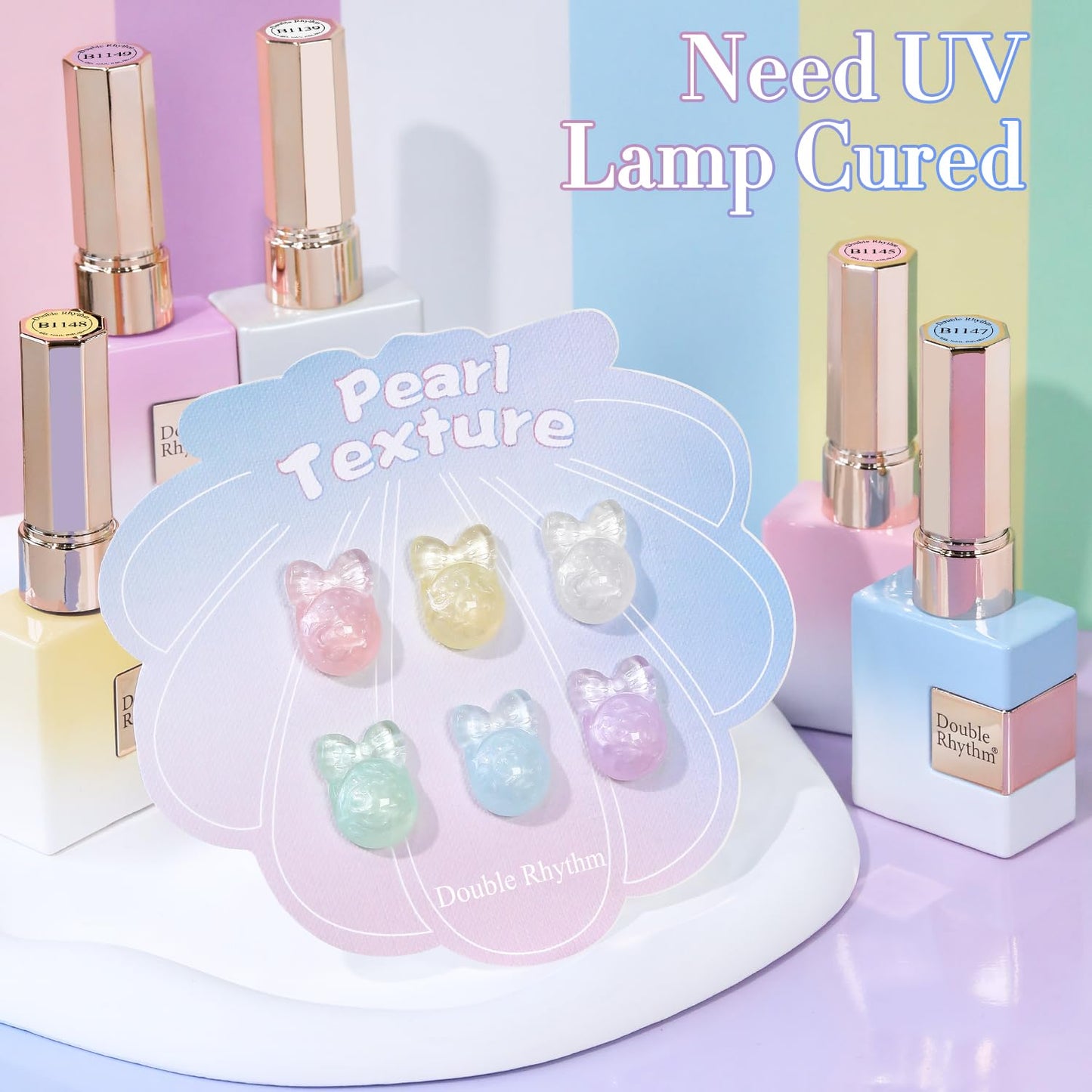 Double Rhythm 6 Pcs 15 ML Gel Polish Set Same Color Same Bottle Soak Off Gel Polish Kit Nail Art Manicure Salon DIY at Home for Women (Pearl Pink White Green Blue Purple-T6-21)