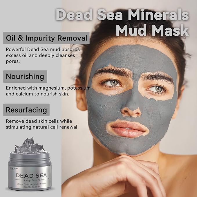 Turmeric Clay Mask, Green Tea, Dead Sea Minerals Mud Mask, Spa Facial Mask 3-Piece Set for Deep Cleansing, Moisturizing, and Refining Pores, Vegan & Cruelty-Free 2.5 oz each