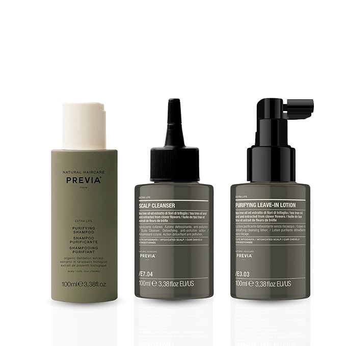 Previa Extralife Anti-Dandruff Scalp Treatment Kit, Purifying Shampoo, Scalp Cleanser and Leave-In Lotion, 3.38 Floz each