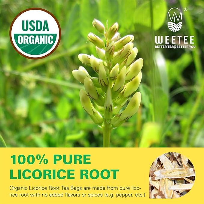 WT WEETEE Organic Licorice Root Tea Bags, Organic Pure Licorice Root Herbal Tea 100 Count, Naturally Caffeine-free