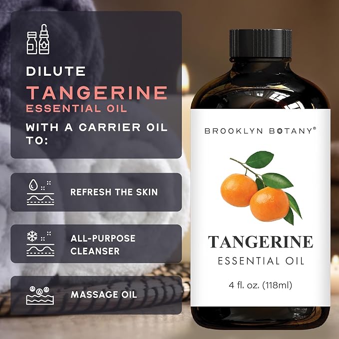 Brooklyn Botany Tangerine Essential Oil - Huge 4 Fl Oz - 100% Pure and Natural - Premium Grade with Dropper - for Aromatherapy and Diffuser