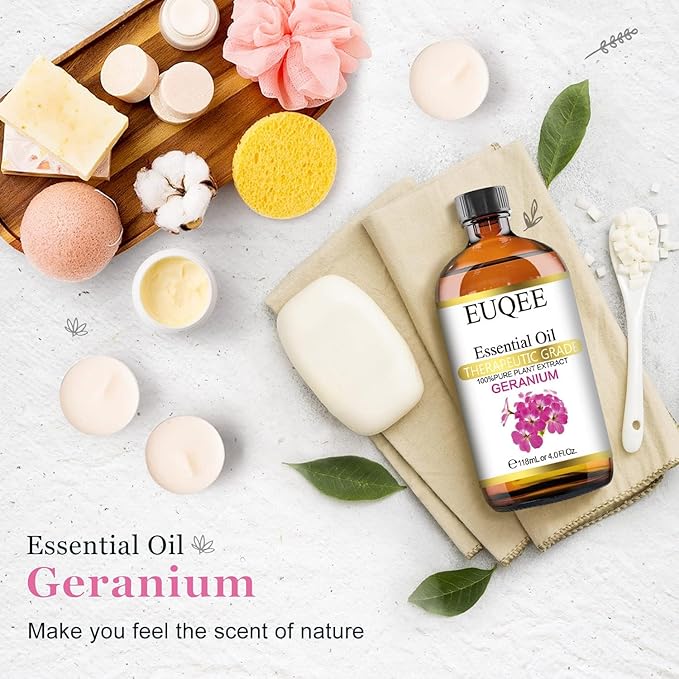 Geranium Essential Oil 118 ml Pure Geranium Oil with Dropper for Diffusers, DIY, Skin Care, Massage, Aromatherapy (4 fl oz)