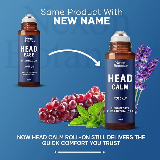 Head Calm Essential Oil Roll-On 10 ml - Pure, Natural Oil with Grapeseed for Relaxation - Soothing Roll-On Stick for Easy Application- Nexon Botanics