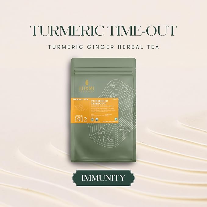 Luxmi Estates Turmeric Time-Out Herbal Loose Tea 250g Pack | Certified USDA Organic Herbal Tea | With Organic Turmeric, Ginger, Cardamom, Black Pepper | Supports A Healthy Response To Inflammation (125 Cups)