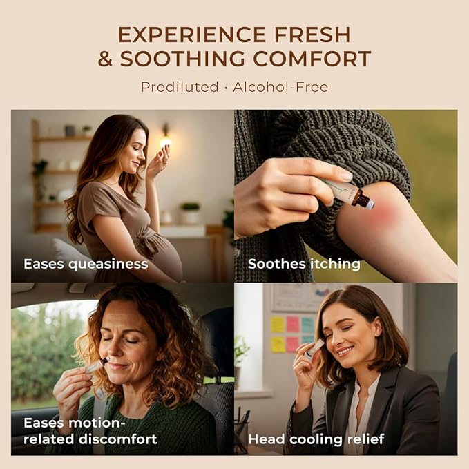 Gya Labs Peppermint Essential Oil Roll On - Natural Queasiness Soother for Pregnant Women, 100% Pure Natural Peppermint Oil Roller for Motion Relief, Head Cooling, Pregnancy Must Haves (0.34 Fl Oz)