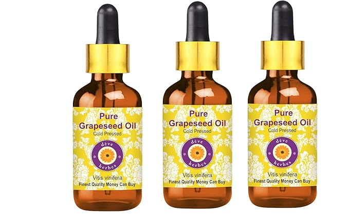 dève herbes Pure Grapeseed Oil (Vitis vinifera) with Glass Dropper Cold Pressed (Pack of Three) 100ml X 3 (10 oz)