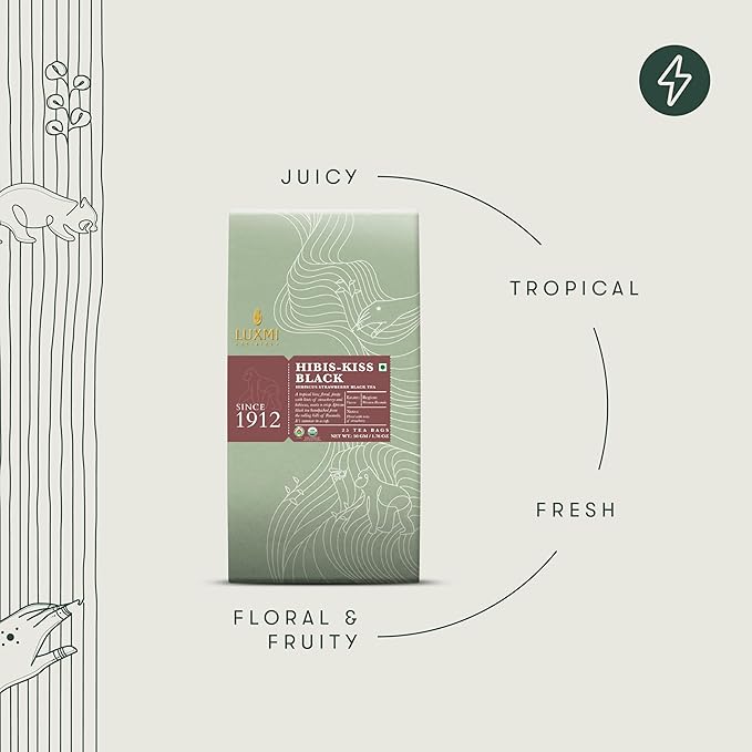 Luxmi Estates - Hibis-Kiss - Organic Hibiscus Tea - 25 Tea Bags | With Hibiscus, Strawberry, Organic Black Tea and Other Natural Extracts | Juicy, Triopical and Fresh